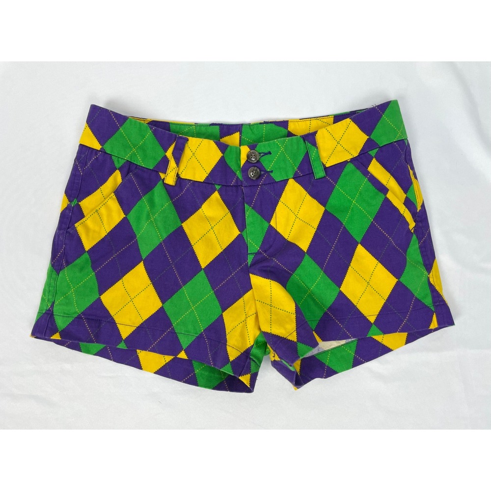 Loudmouth Carnivale Shorts Women Size 4 Golf Purple Yellow Green Mardi Gras
